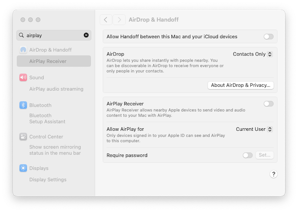MacBook settings